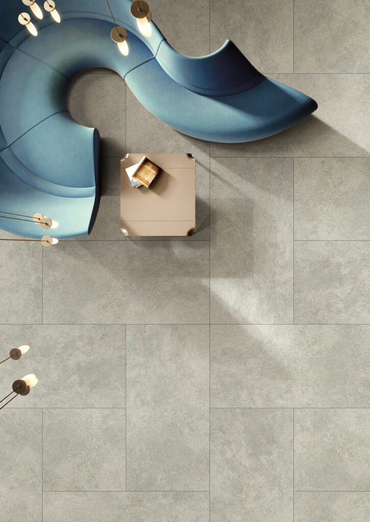 Stone-inspired tiles rendering image, for families with pets